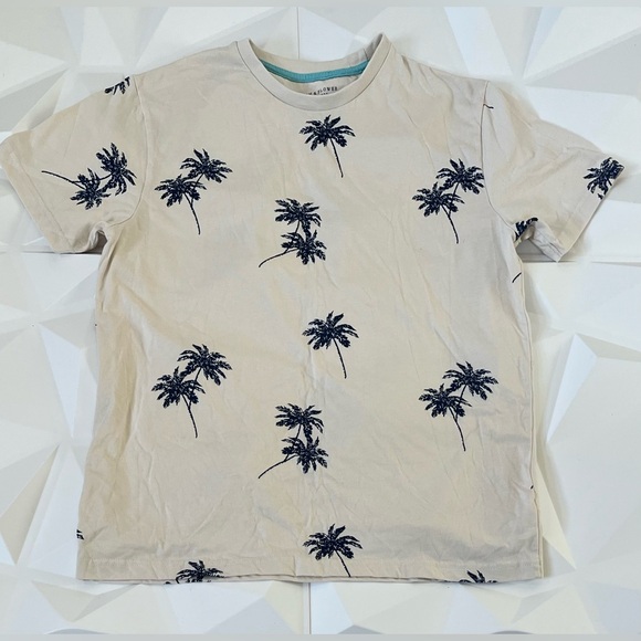 🔵 Denim & Flower Beige Shirt with Navy Palm Print🏝️ Size:L - Picture 7 of 9